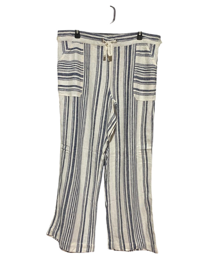 GEORGE |XL| WAIST 36| B23|  STRIPED LINEN-BLEND DRAWSTRING WIDE-LEG PANTS