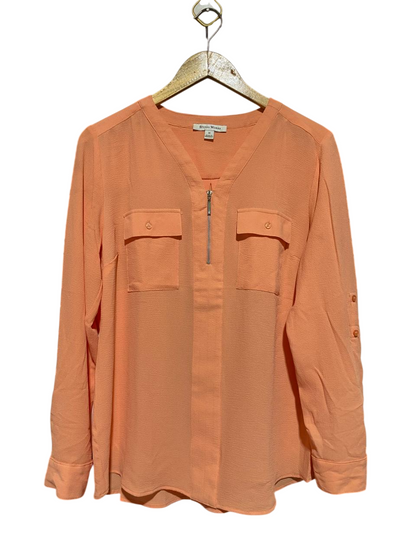 STUDIO WORKS |M| BUST 20| B23| PEACH ZIP-FRONT UTILITY BLOUSE