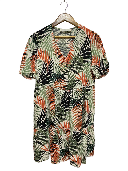 PRIMARK CARES |M| BUST 18| B23| TROPICAL PALM LEAF TIERED MINI DRESS