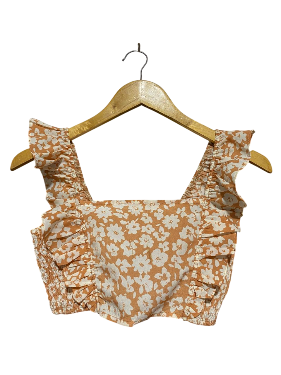 SHEIN |S| BUST 14| B23|  FLORAL RUFFLE-STRAP SMOCKED CROP TOP