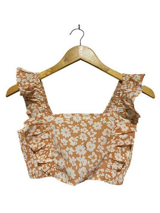 SHEIN |S| BUST 14| B23|  FLORAL RUFFLE-STRAP SMOCKED CROP TOP
