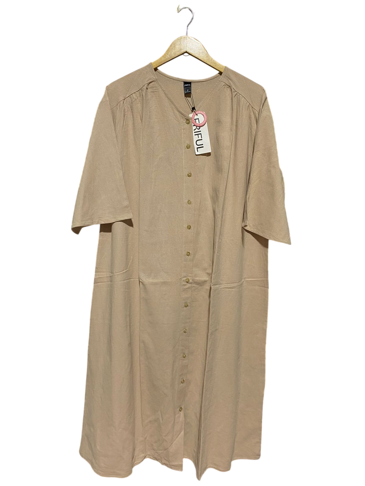 FRIFUL |M| BUST 22| B23| MINIMALIST LINEN-BLEND BUTTON-FRONT MIDI DRESS