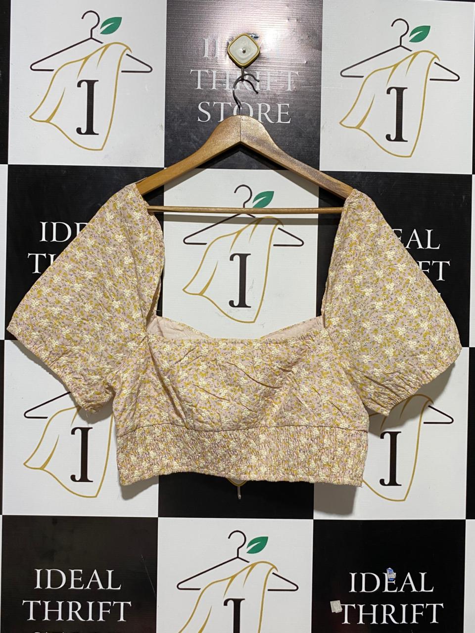 STORIA |L| BUST 19| B23| FLORAL PUFF-SLEEVE CROP TOP