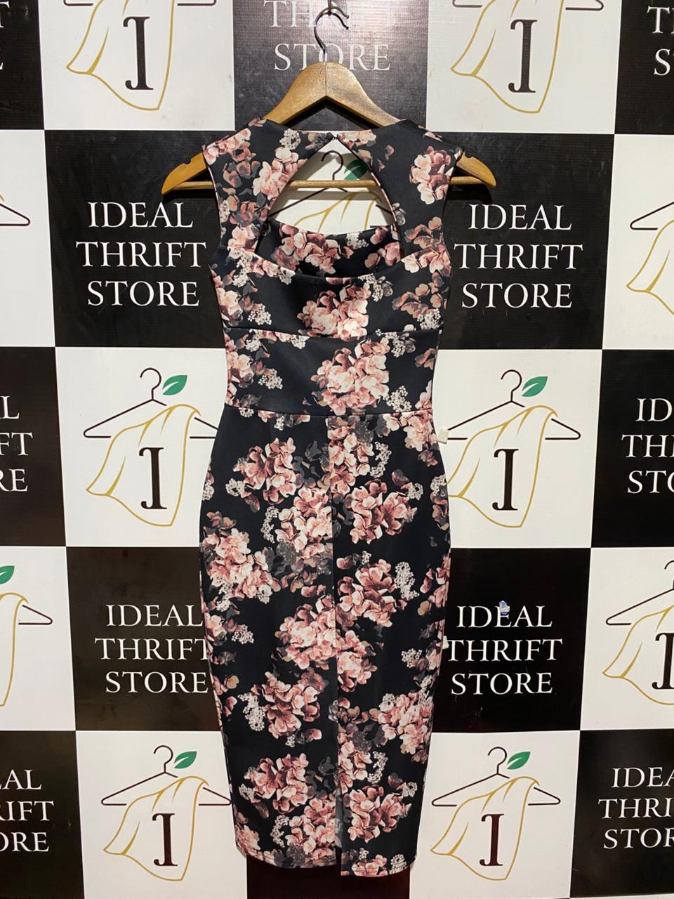 BOOHOO |S| BUST 13| B23| NAVY FLORAL CUT-OUT BODYCON MIDI DRESS