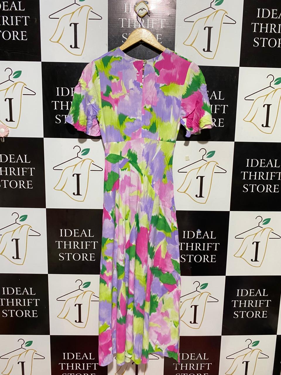 PRIMARK |S| BUST 15| B23| VIBRANT ABSTRACT FLORAL V-NECK MIDI DRESS