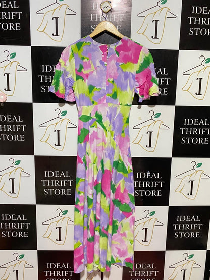 PRIMARK |S| BUST 15| B23| VIBRANT ABSTRACT FLORAL V-NECK MIDI DRESS