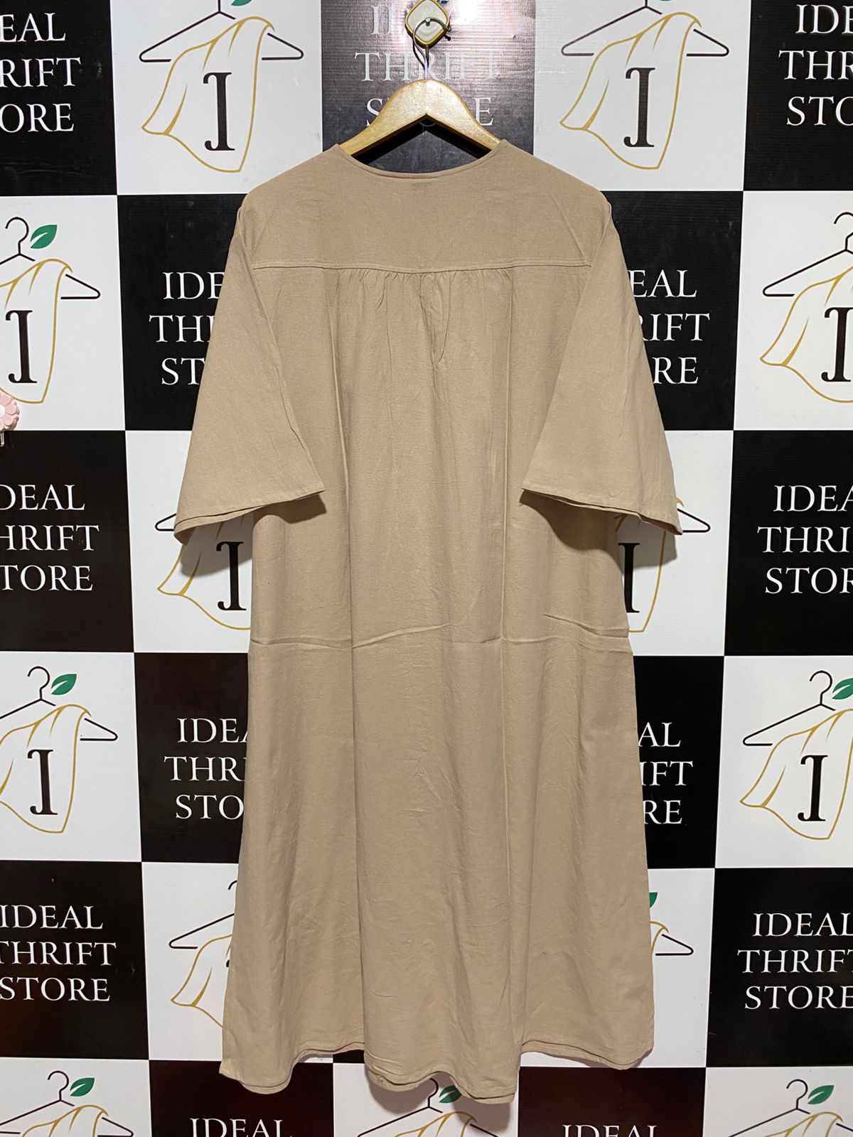 FRIFUL |M| BUST 22| B23| MINIMALIST LINEN-BLEND BUTTON-FRONT MIDI DRESS