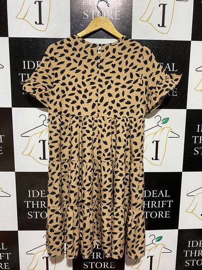 SHEIN |S| BUST 18| B23| TAN AND BLACK PRINTED TIERED BABYDOLL DRESS