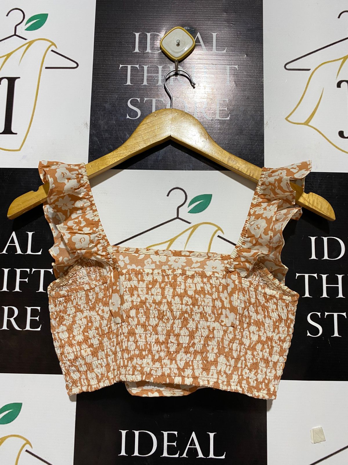 SHEIN |S| BUST 14| B23|  FLORAL RUFFLE-STRAP SMOCKED CROP TOP