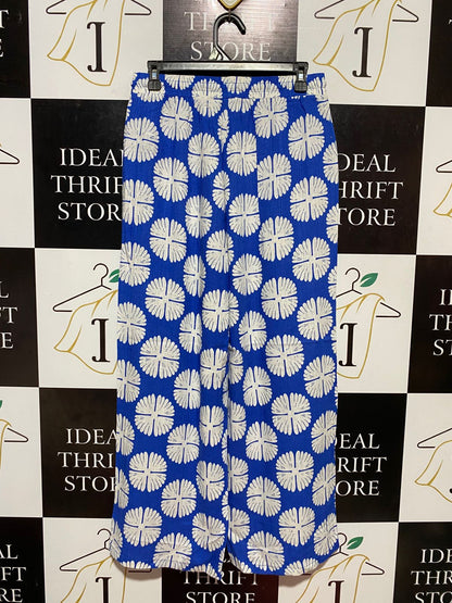 PRIMARK CARES |S| WAIST 28| B23| ROYAL BLUE ABSTRACT FLORAL WIDE-LEG PANTS