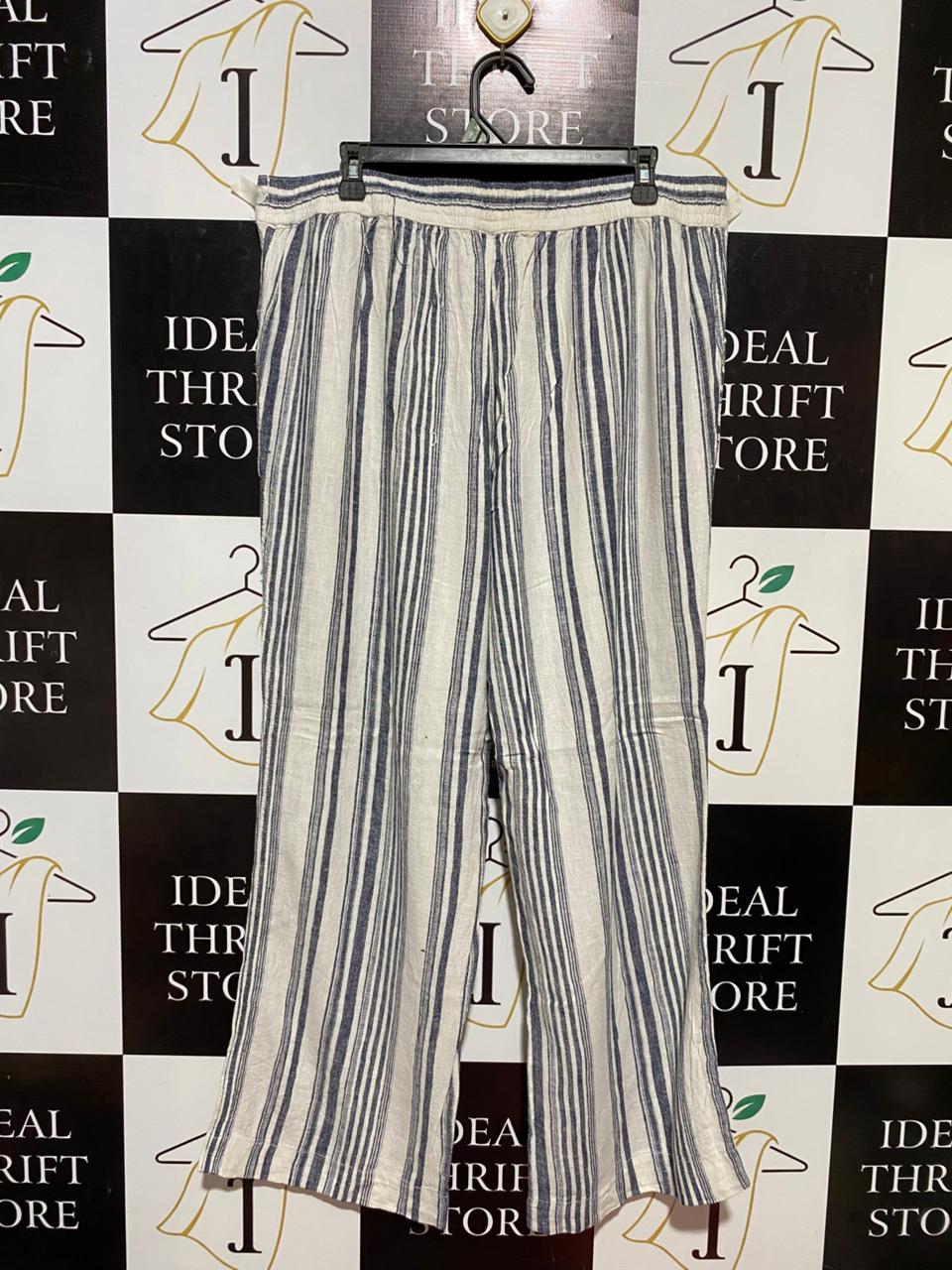 GEORGE |XL| WAIST 36| B23|  STRIPED LINEN-BLEND DRAWSTRING WIDE-LEG PANTS