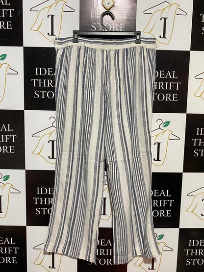 GEORGE |XL| WAIST 36| B23|  STRIPED LINEN-BLEND DRAWSTRING WIDE-LEG PANTS