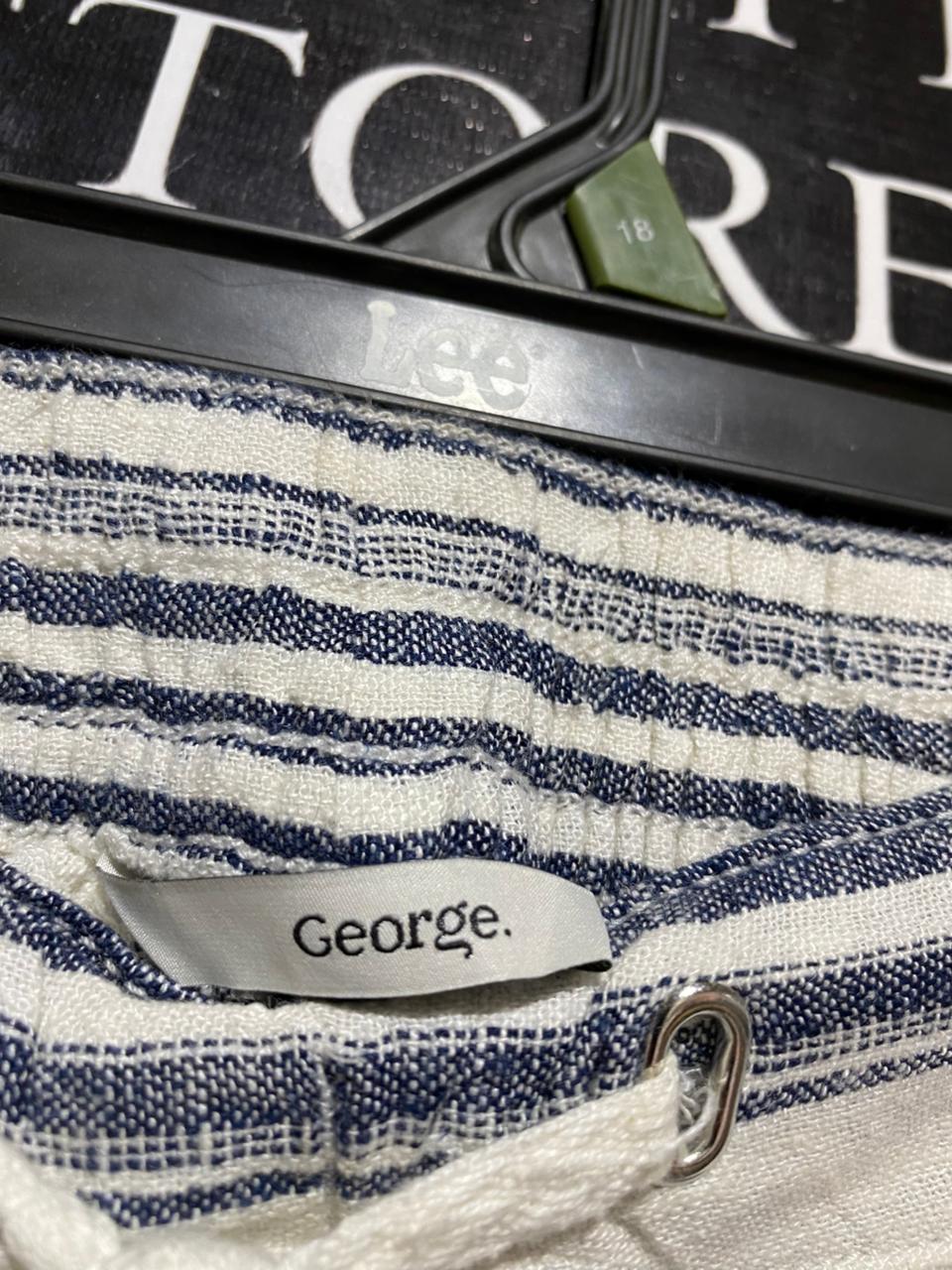 GEORGE |XL| WAIST 36| B23|  STRIPED LINEN-BLEND DRAWSTRING WIDE-LEG PANTS