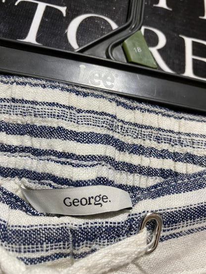 GEORGE |XL| WAIST 36| B23|  STRIPED LINEN-BLEND DRAWSTRING WIDE-LEG PANTS