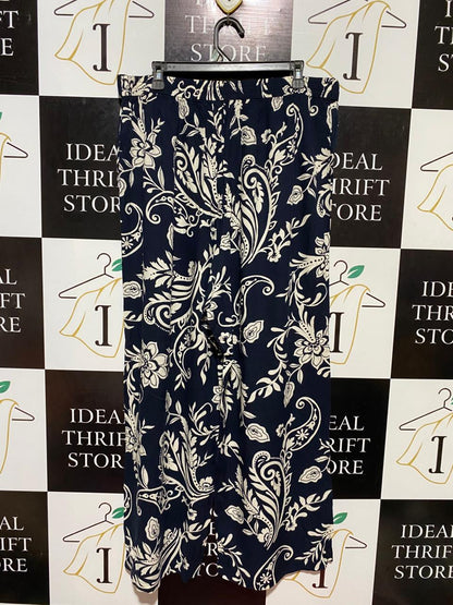 F&F |XL| WAIST 36| B23| NAVY BLUE FLORAL PAISLEY WIDE-LEG PALAZZO PANTS