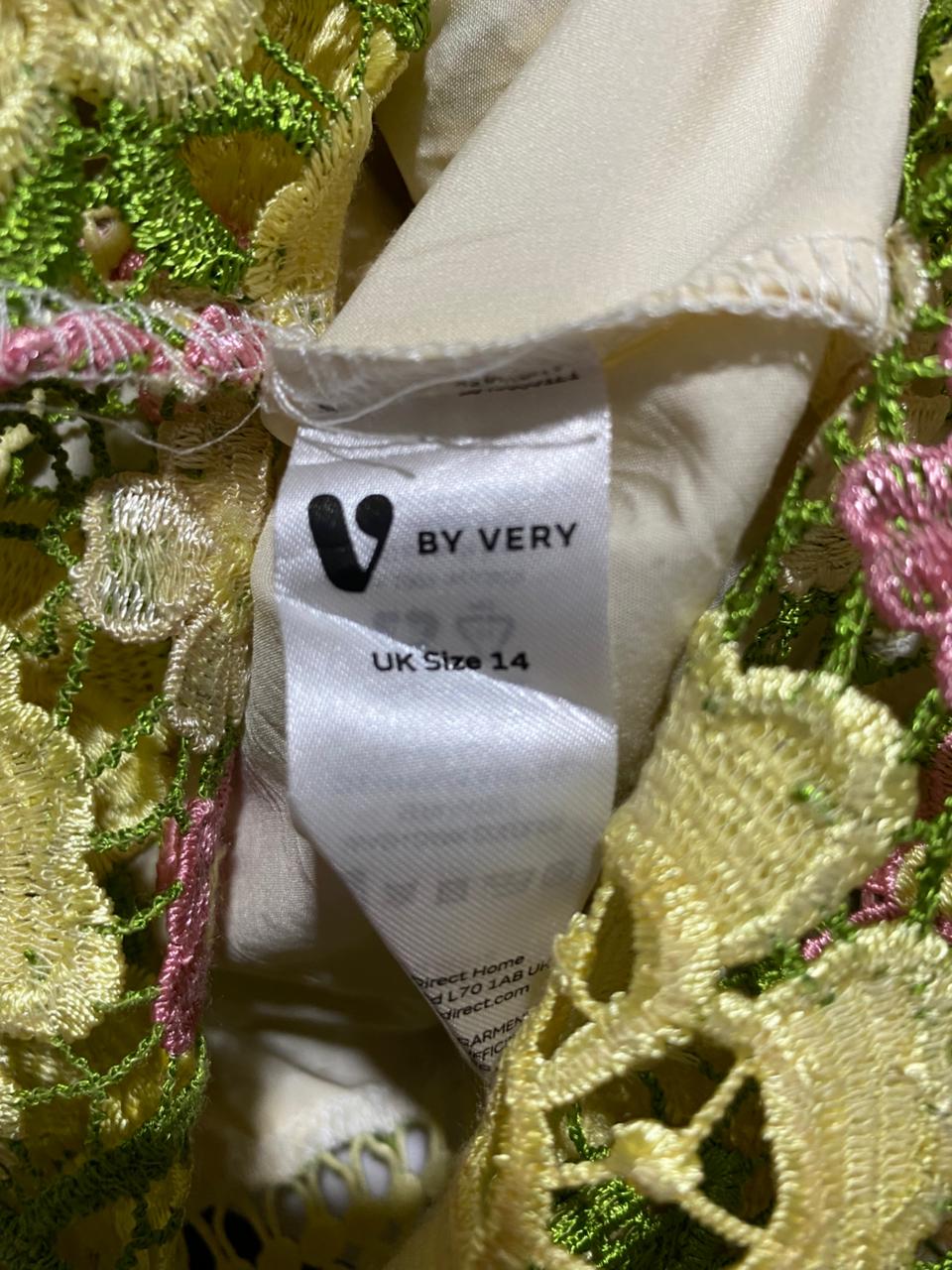 V BY VERY |XL| WAIST 34| B23| EXQUISITE FLORAL LACE EMBROIDERED STRApless MIDI DRESS