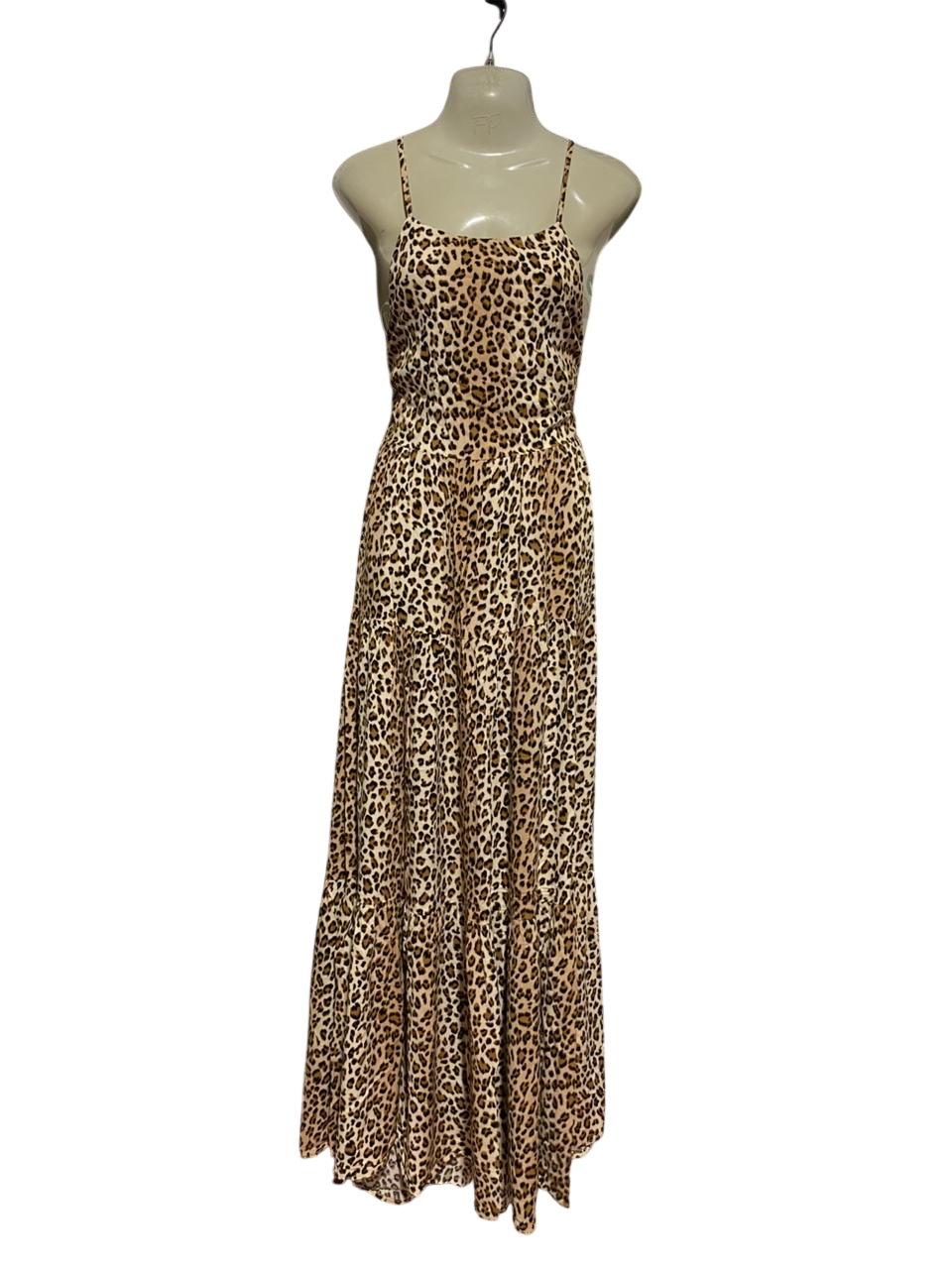 SEVEN WONDERS |M| BUST 15| B23| STUNNING LEOPARD PRINT TIERED MAXI DRESS - BOHEMIAN SUMMER CAMI GOWN