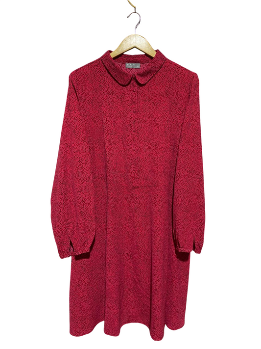 PAPAYA |XL| BUST 24| B23| WOMEN'S VINTAGE RED POLKA DOT SHIFT DRESS - PETER PAN COLLAR LONG SLEEVE MINI