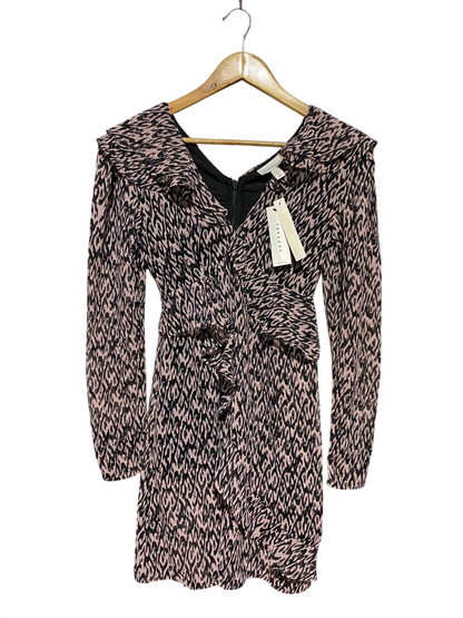 TOPSHOP |S| BUST 15| B23| PETITE RUFFLE V-NECK MINI DRESS - PINK & BLACK ANIMAL PRINT