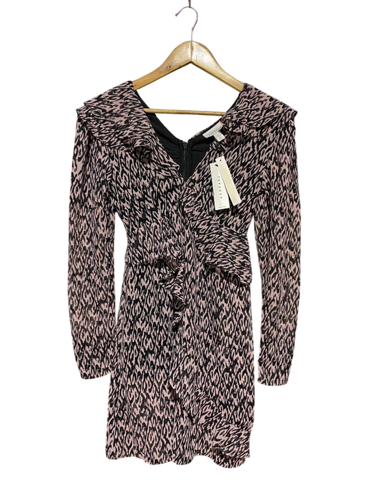 TOPSHOP |S| BUST 15| B23| PETITE RUFFLE V-NECK MINI DRESS - PINK & BLACK ANIMAL PRINT