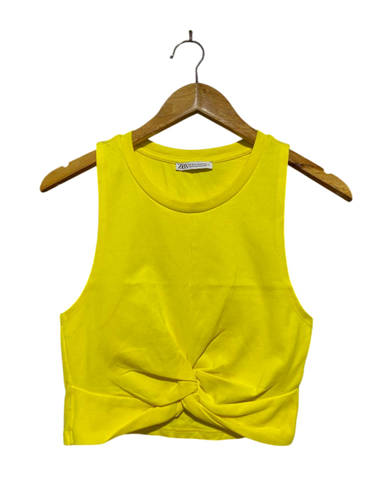 ZARA |XS| BUST 13| B23| WOMEN'S BRIGHT YELLOW KNOT-FRONT CROP TANK TOP