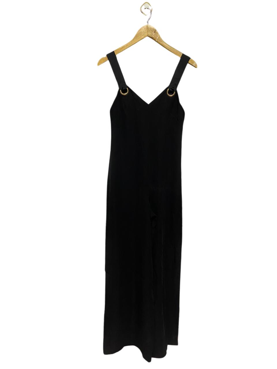 GUESS |S| BUST 15| B23| BLACK V-NECK JUMPSUIT WITH GOLD HARDWARE