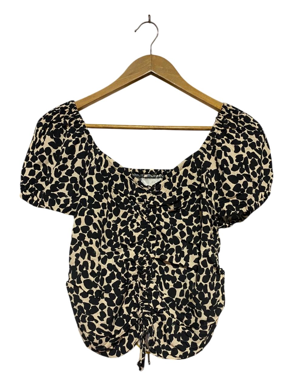 H&M |S| BUST 15| B23| ANIMAL PRINT RUCHED PUFF SLEEVE BLOUSE - PREMIUM THRIFTED APPAREL