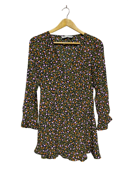ZARA |M| WAIST 16| B23| DITSY FLORAL V-NECK MINI DRESS – PREMIUM LONG SLEEVE SPRING APPAREL