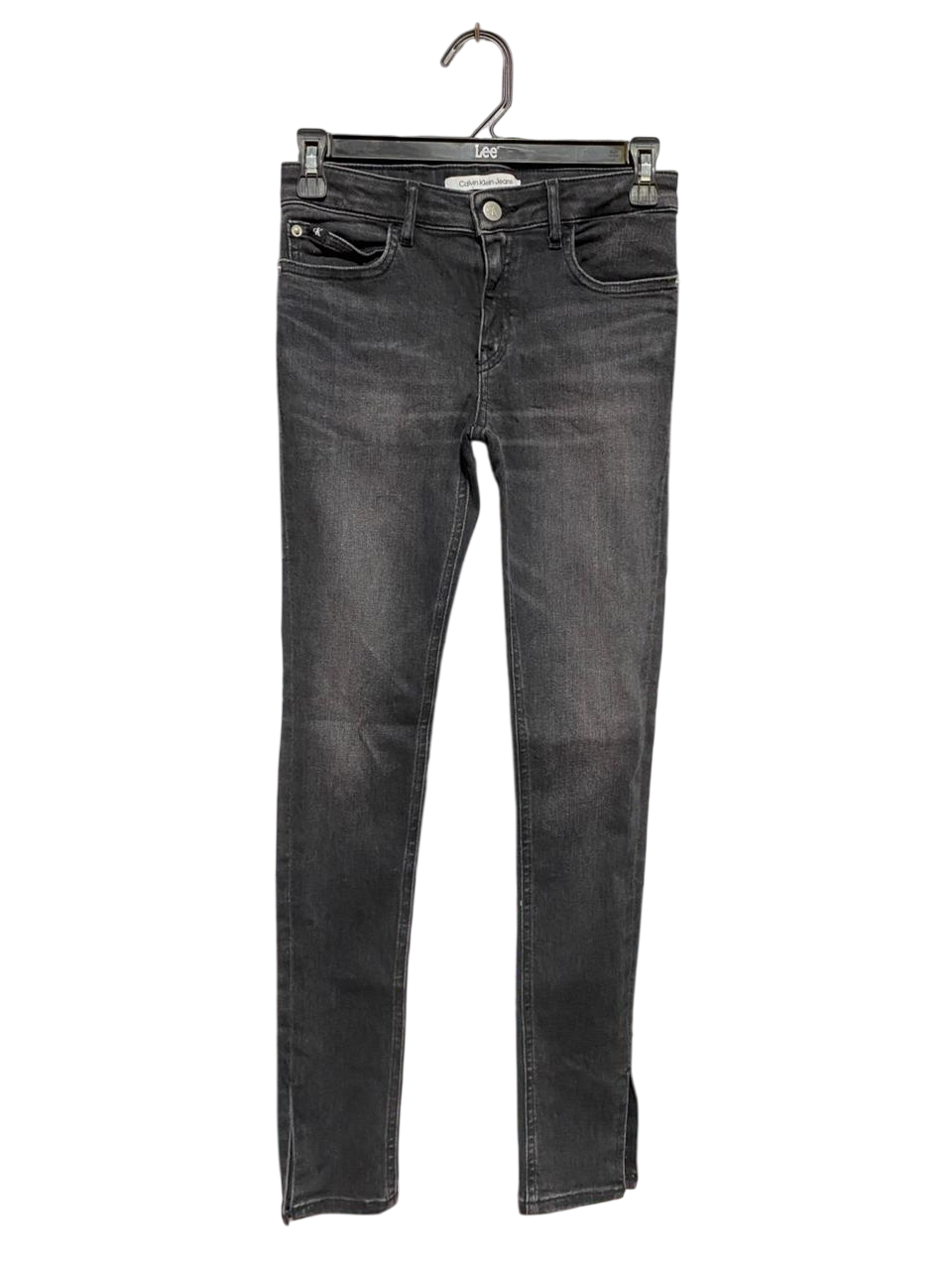 CALVIN KLEIN |S| WAIST 26| B23| WASHED BLACK SKINNY DENIM – PREMIUM SLIM FIT WITH ANKLE SLITS