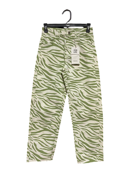BERSHKA |S| WAIST 26| B24| PREMIUM GREEN ZEBRA PRINT DENIM JEANS - HIGH-RISE STRAIGHT-LEG APPAREL