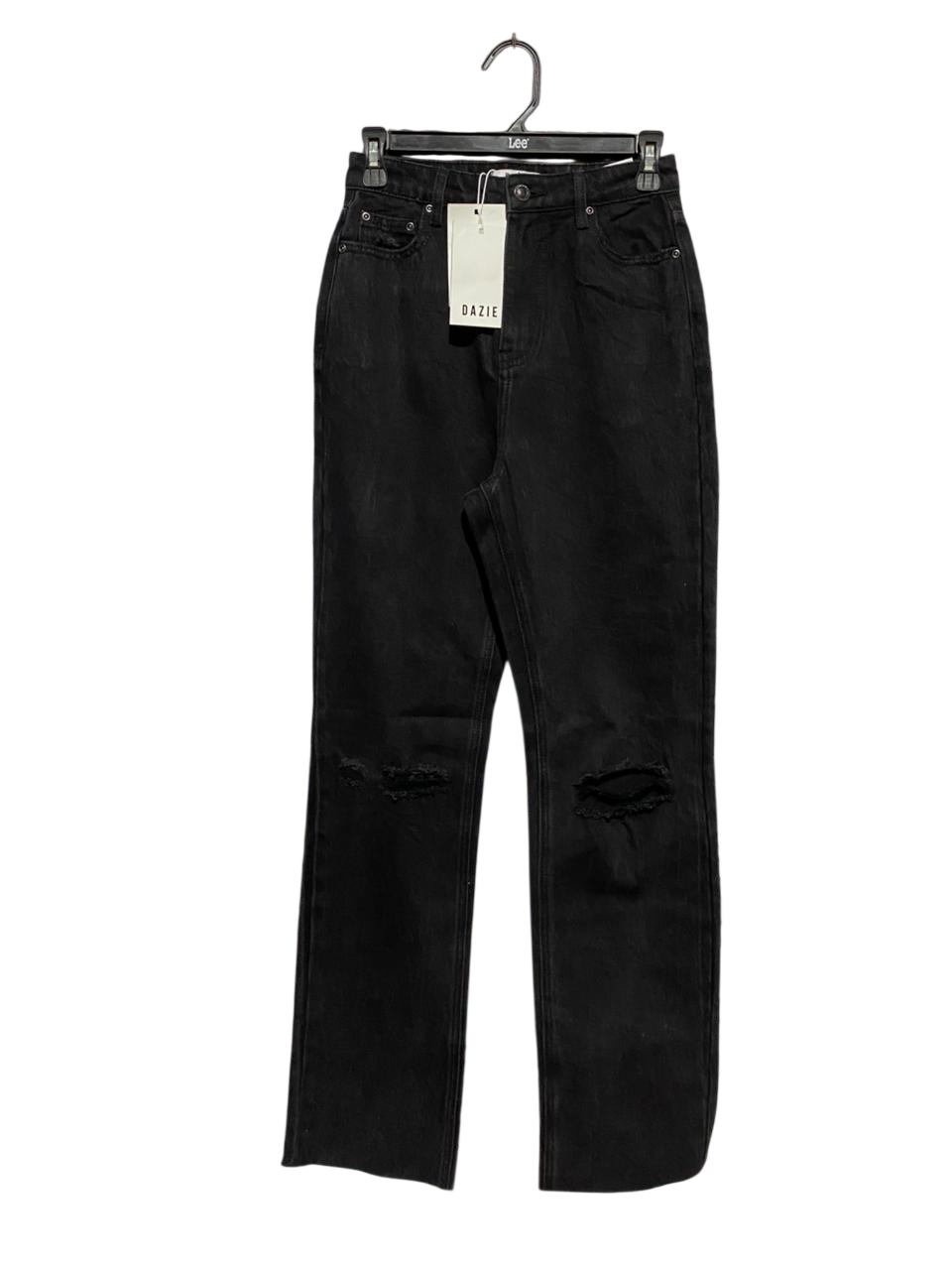 DAZIE |S| WAIST 26| B24| PREMIUM BLACK DISTRESSED DENIM JEANS - HIGH-RISE STRAIGHT-LEG APPAREL