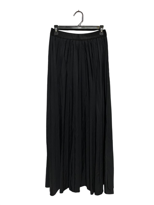 REFKA |L| WAIST 29| B24| PREMIUM JET BLACK PLEATED MAXI SKIRT - ELEGANT FLOWING A-LINE APPAREL
