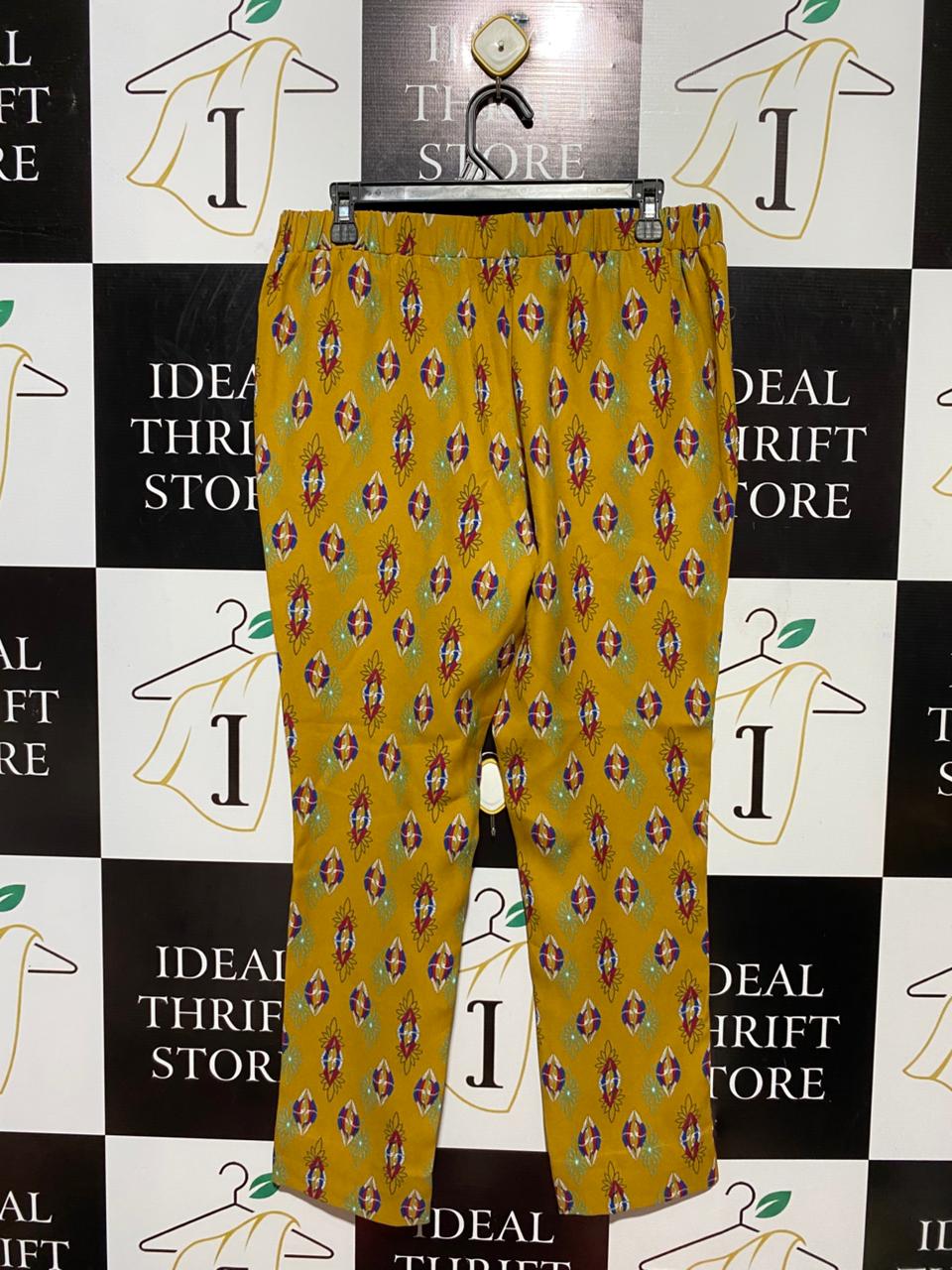 SILVIAN HEACH |XL| WAIST 32| B24| VIBRANT MUSTARD YELLOW GEOMETRIC PRINT TROUSERS - PREMIUM BOHEMIAN CHIC PANTS