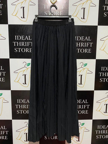 REFKA |L| WAIST 29| B24| PREMIUM JET BLACK PLEATED MAXI SKIRT - ELEGANT FLOWING A-LINE APPAREL