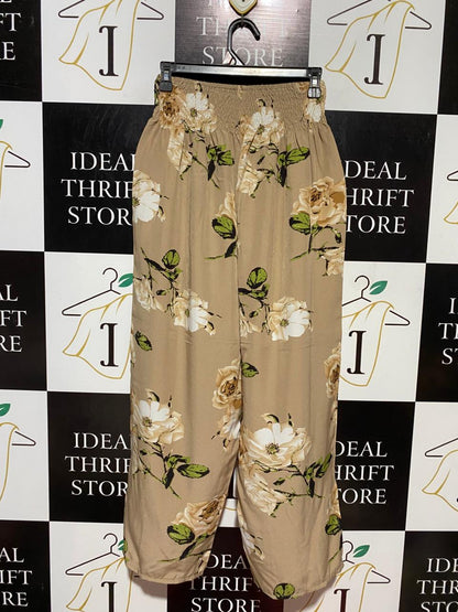 SHEIN CURVE |XS| WAIST 24| B24| PREMIUM BEIGE FLORAL WIDE-LEG TROUSERS - RELAXED BOHO CHIC LOUNGE PANTS