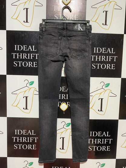 CALVIN KLEIN |S| WAIST 26| B23| WASHED BLACK SKINNY DENIM – PREMIUM SLIM FIT WITH ANKLE SLITS