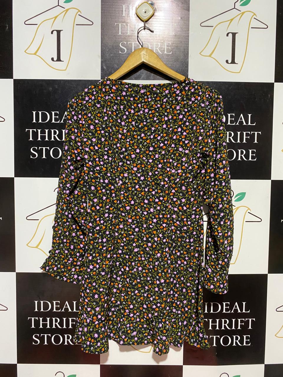 ZARA |M| WAIST 16| B23| DITSY FLORAL V-NECK MINI DRESS – PREMIUM LONG SLEEVE SPRING APPAREL