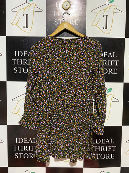 ZARA |M| WAIST 16| B23| DITSY FLORAL V-NECK MINI DRESS – PREMIUM LONG SLEEVE SPRING APPAREL