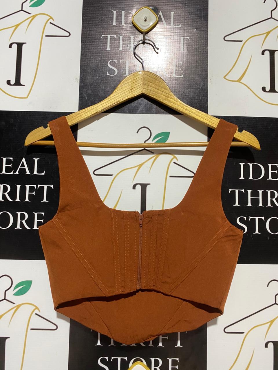 DAZIE |S| WAIST 15| B23| PREMIUM RUST TERRACOTTA CORSET CROP TOP – CHIC STRUCTURED BUSTIER TANK