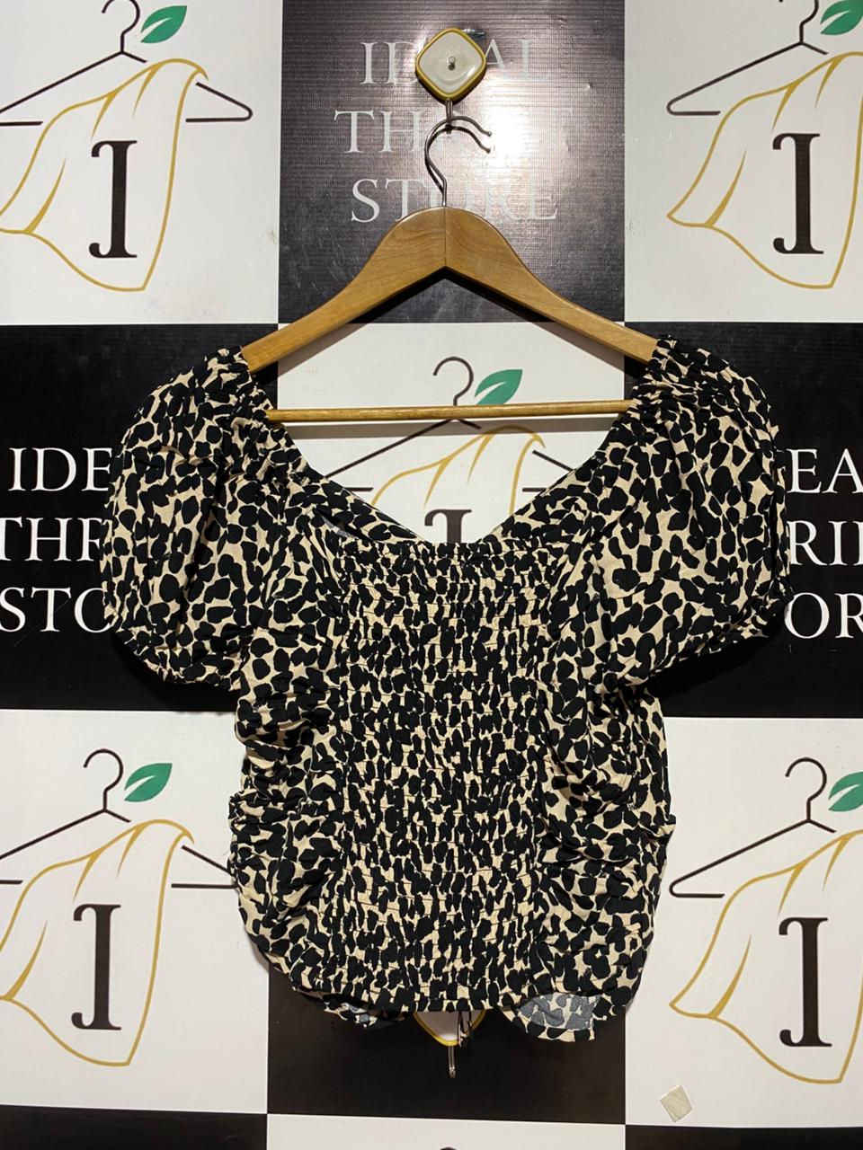H&M |S| BUST 15| B23| ANIMAL PRINT RUCHED PUFF SLEEVE BLOUSE - PREMIUM THRIFTED APPAREL