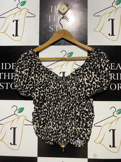 H&M |S| BUST 15| B23| ANIMAL PRINT RUCHED PUFF SLEEVE BLOUSE - PREMIUM THRIFTED APPAREL