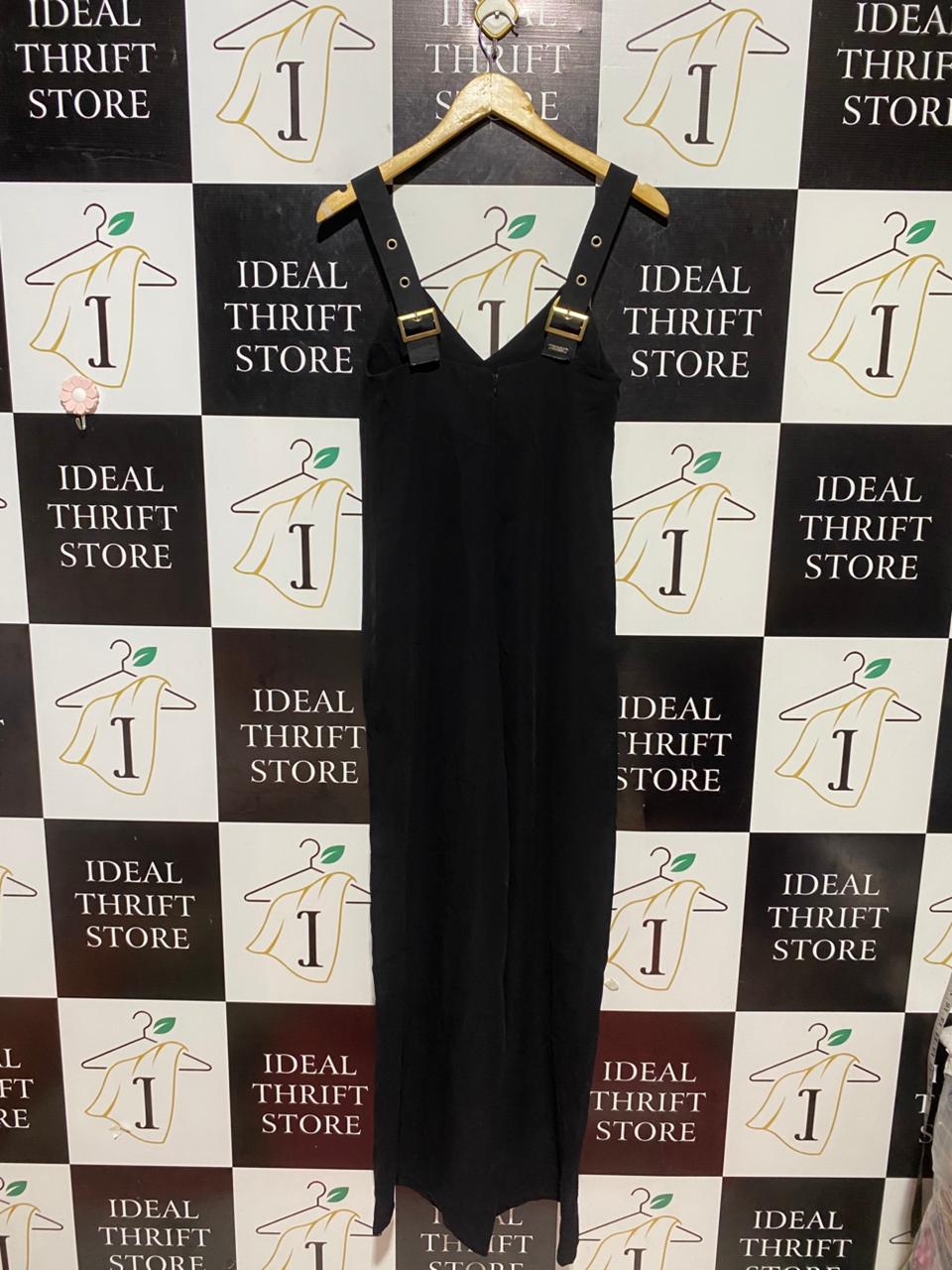 GUESS |S| BUST 15| B23| BLACK V-NECK JUMPSUIT WITH GOLD HARDWARE