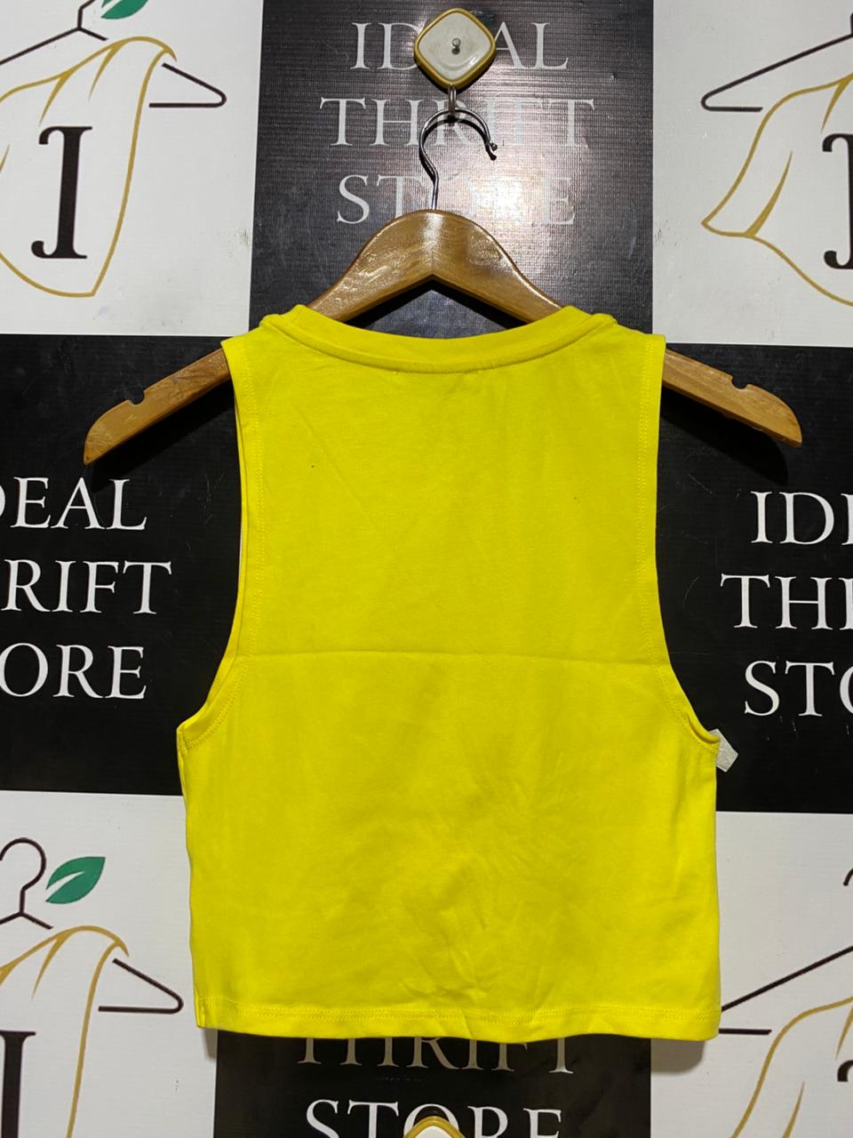 ZARA |XS| BUST 13| B23| WOMEN'S BRIGHT YELLOW KNOT-FRONT CROP TANK TOP
