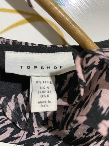 TOPSHOP |S| BUST 15| B23| PETITE RUFFLE V-NECK MINI DRESS - PINK & BLACK ANIMAL PRINT