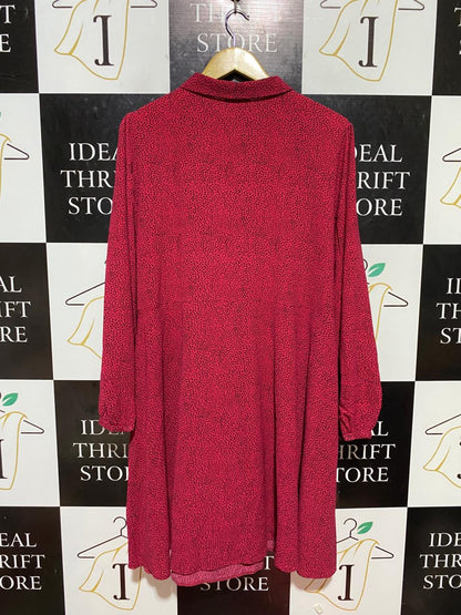 PAPAYA |XL| BUST 24| B23| WOMEN'S VINTAGE RED POLKA DOT SHIFT DRESS - PETER PAN COLLAR LONG SLEEVE MINI