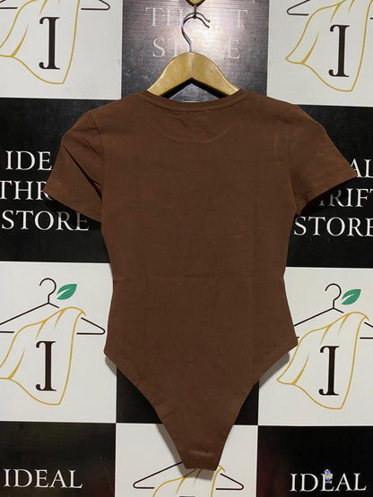 PRIMARK CARES |XS| BUST 14| B23| PREMIUM CHOCOLATE BROWN SHORT SLEEVE BODYSUIT