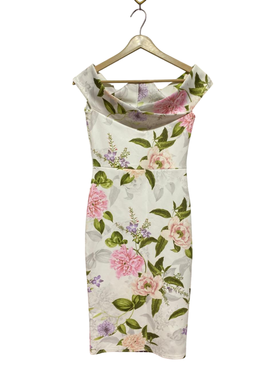 PRETTYLITTLE THING |S| BUST 15| B24| PREMIUM OFF-SHOULDER FLORAL BODYCON MIDI DRESS