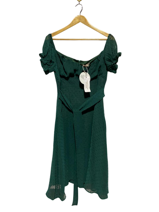 BOOHOO |M| BUST 18| B24| OCCASION EMERALD SWISS DOT MIDI DRESS