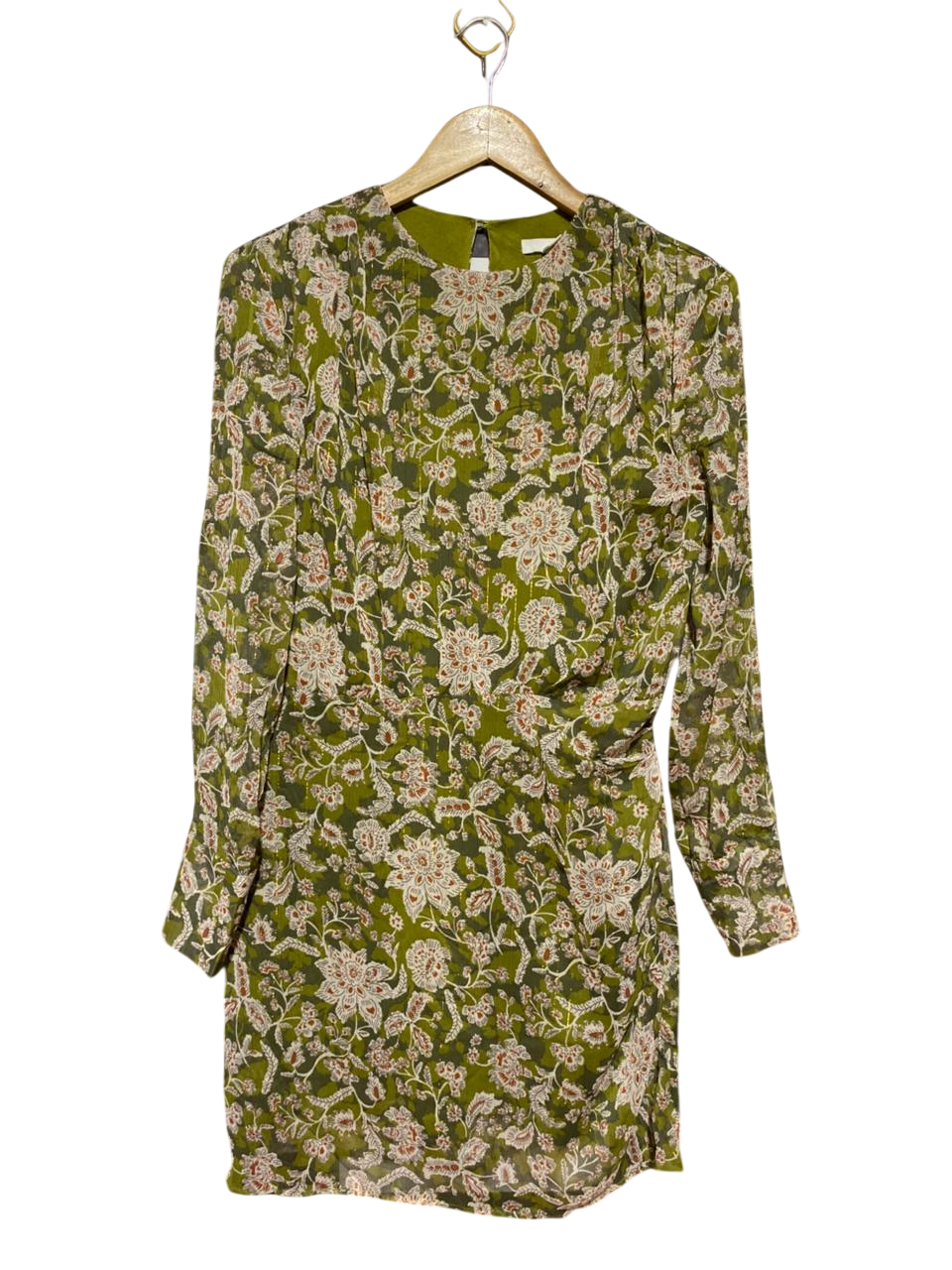 H&M |L| BUST 19| B24| PREMIUM OLIVE FLORAL VINTAGE-INSPIRED MINI DRESS