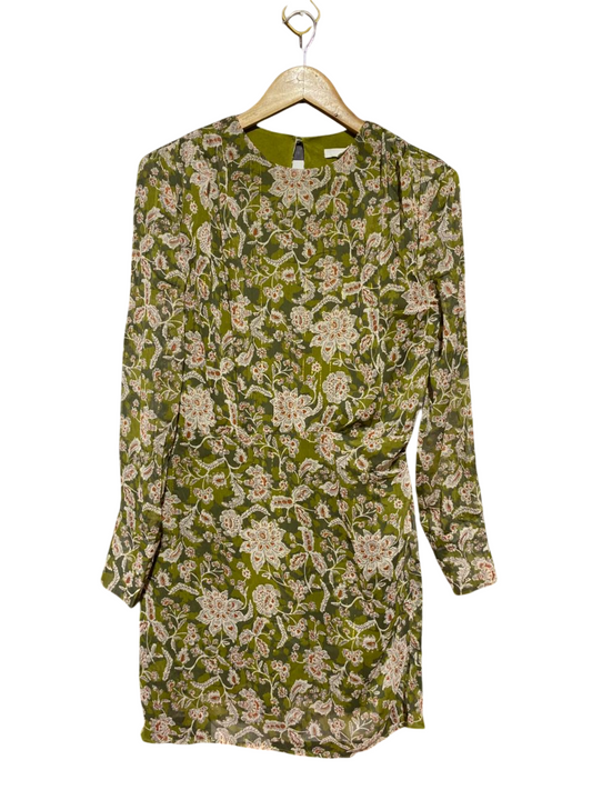H&M |L| BUST 19| B24| PREMIUM OLIVE FLORAL VINTAGE-INSPIRED MINI DRESS